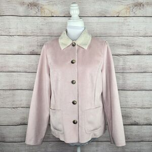 L.L. Bean Vintage Faux Suede Pink Coat Medium Shearling Button